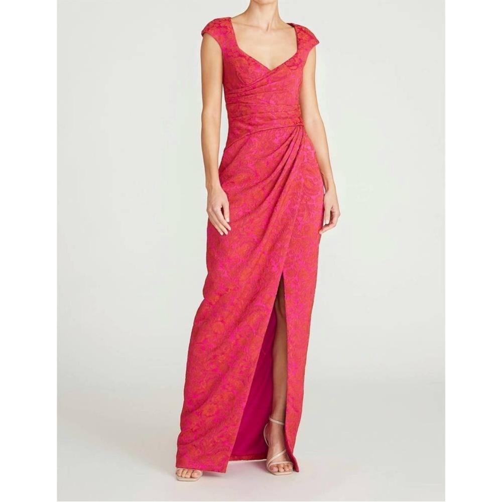 THEIA Barbara Scoop Neck Column Floral Jacquard Gown in Petunia Sz 4 - Picture 1 of 12